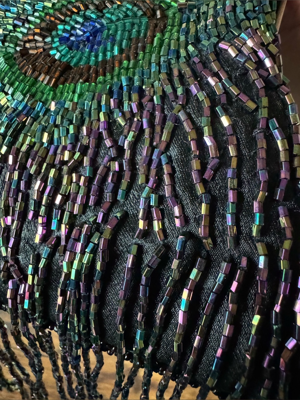 Menbur Peacock Beaded Kiss Lock Evening Bag Fringe Chain Purse - Picture 11 of 11
